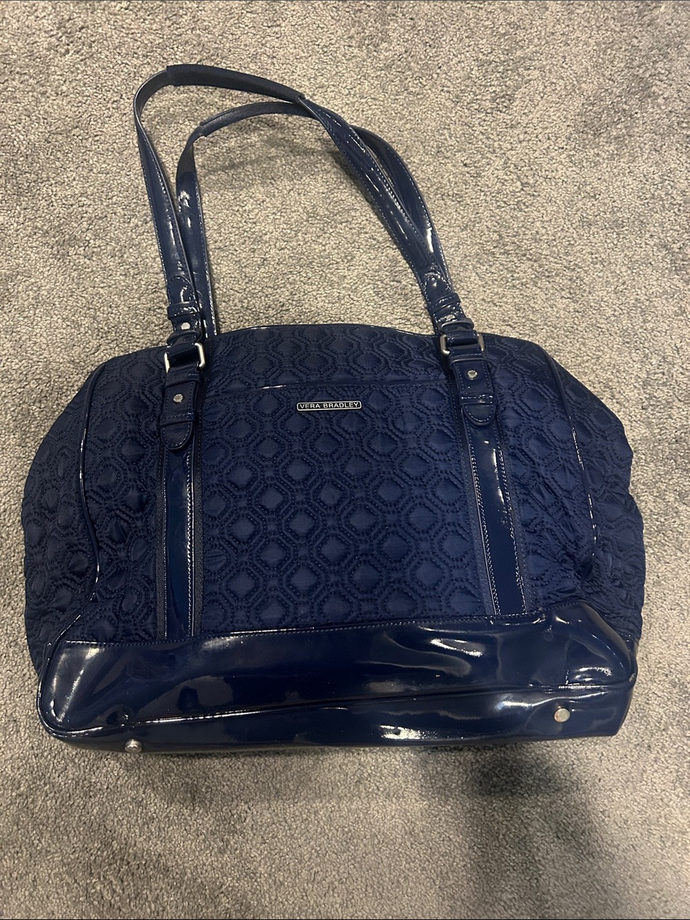 Vera Bradley Deep Navy Quilted Tote with Patent Trim